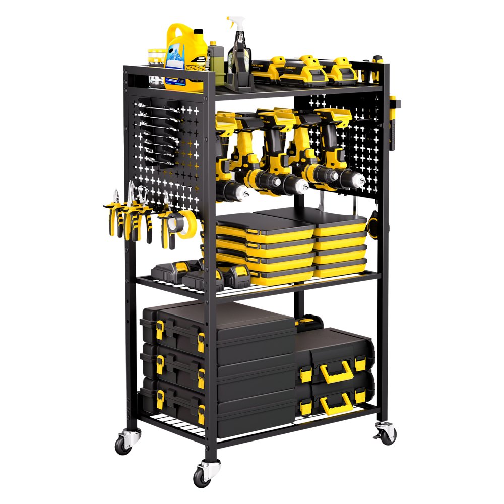 VEVOR Werkzeugwagen mit 4 Ebenen, Tragkraft 68 kg, Montagewagen für die Garage, 560x350x970 mm