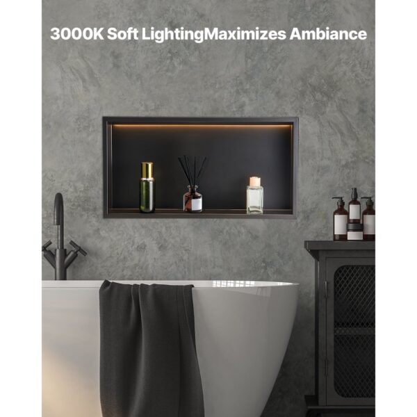 VEVOR Duschnische, 10,16x33,02x63,5 cm, versenkte Wandnische mit LED-Streifen – Bild 4