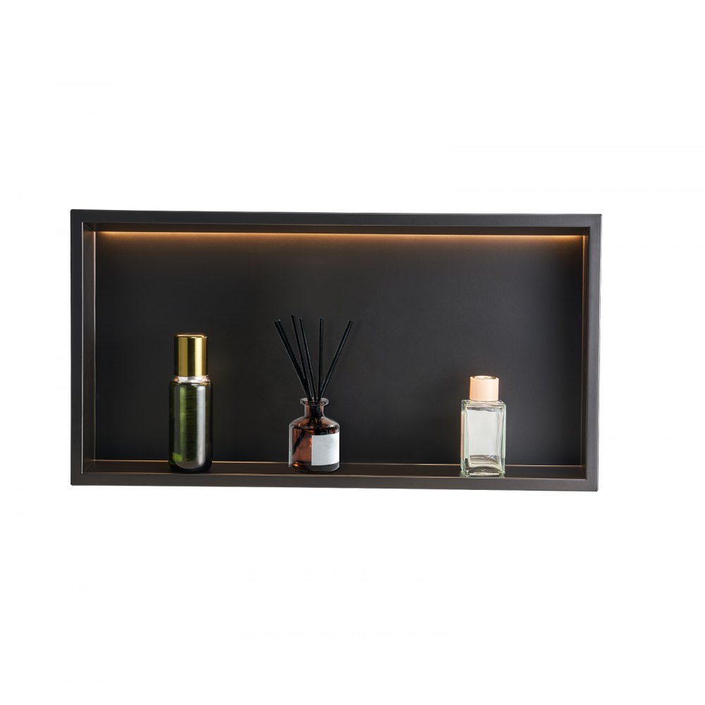 VEVOR Duschnische, 10,16x33,02x63,5 cm, versenkte Wandnische mit LED-Streifen