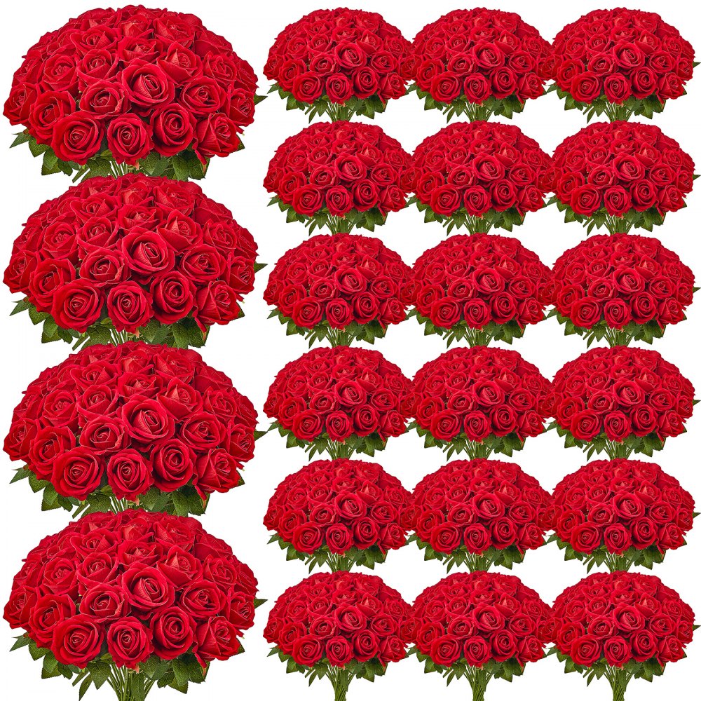 VEVOR Künstliche Blumen Rosen, 500 Stück Kunstblumen, Rote Gefälschte Rose mit Stielen
