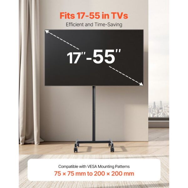 VEVOR rollbarer TV-Ständer Standfuß Fernsehstand für 431,8-1397 mm flach & Curved-TVs – Bild 2