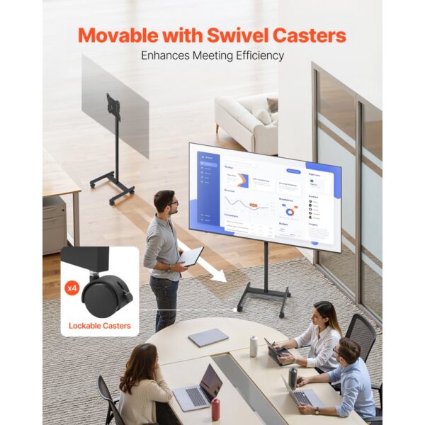 VEVOR rollbarer TV-Ständer Standfuß Fernsehstand für 431,8-1397 mm flach & Curved-TVs – Bild 3