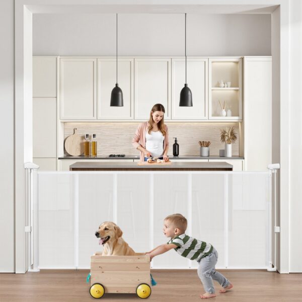 VEVOR einziehbares Babygitter ausziehbar (max. 180 cm breit 87 cm hoch), Netzmaterial, weiß
