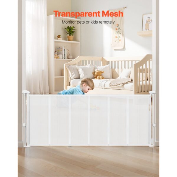 VEVOR einziehbares Babygitter ausziehbar (max. 180 cm breit 87 cm hoch), Netzmaterial, weiß – Bild 4