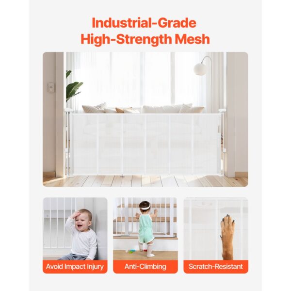 VEVOR einziehbares Babygitter ausziehbar (max. 180 cm breit 87 cm hoch), Netzmaterial, weiß – Bild 5