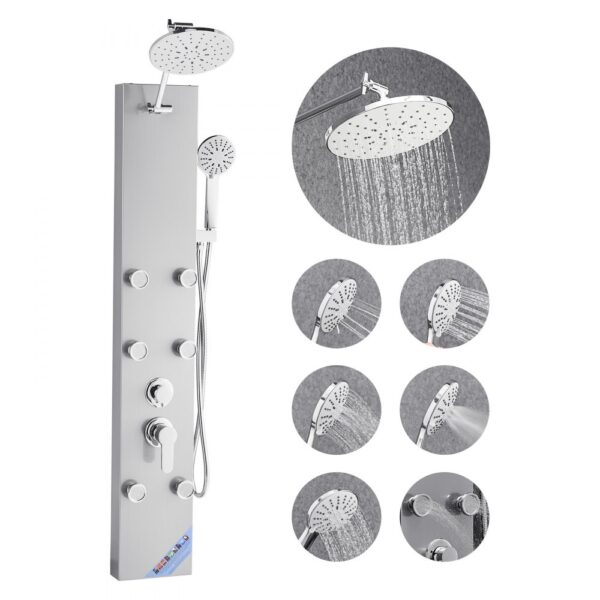 VEVOR Duschpaneel-Turmsystem (3 in 1) mit Regenwasserfall-Duschkopf, mit Handbrause & 6 kleiner Massagedüsen