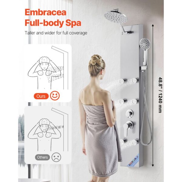 VEVOR Duschpaneel-Turmsystem (3 in 1) mit Regenwasserfall-Duschkopf, mit Handbrause & 6 kleiner Massagedüsen – Bild 2