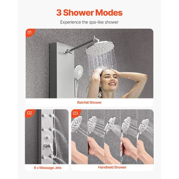 VEVOR Duschpaneel-Turmsystem (3 in 1) mit Regenwasserfall-Duschkopf, mit Handbrause & 6 kleiner Massagedüsen – Bild 3