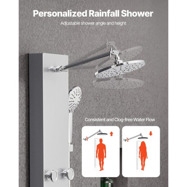 VEVOR Duschpaneel-Turmsystem (3 in 1) mit Regenwasserfall-Duschkopf, mit Handbrause & 6 kleiner Massagedüsen – Bild 4