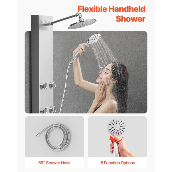 VEVOR Duschpaneel-Turmsystem (3 in 1) mit Regenwasserfall-Duschkopf, mit Handbrause & 6 kleiner Massagedüsen – Bild 5