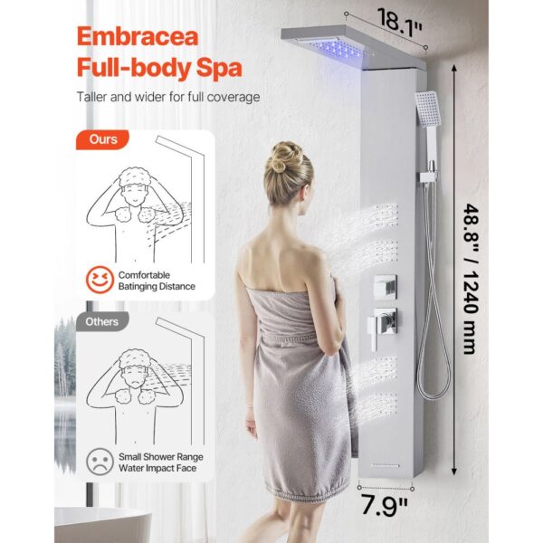 VEVOR Duschpaneel-Turmsystem (5 Modi) mit Regenwasserfall-Duschkopf & LED, mit Handbrause & 4 Körperbrausen – Bild 2 VEVOR Duschpaneel-Turmsystem (5 Modi) mit Regenwasserfall-Duschkopf & LED, mit Handbrause & 4 Körperbrausen – Bild 2