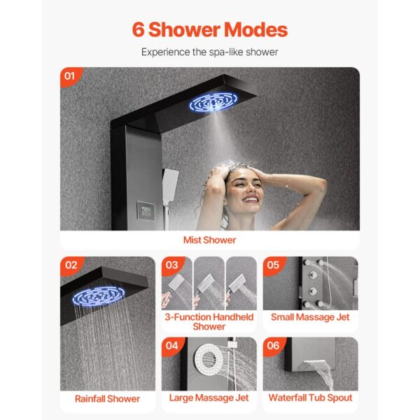 VEVOR Duschpaneel-Turmsystem (6 in 1) mit Regenwasserfall-Duschkopf & LED, Regenmassagesystem zur Wandmontage – Bild 3 VEVOR Duschpaneel-Turmsystem (6 in 1) mit Regenwasserfall-Duschkopf & LED, Regenmassagesystem zur Wandmontage – Bild 3