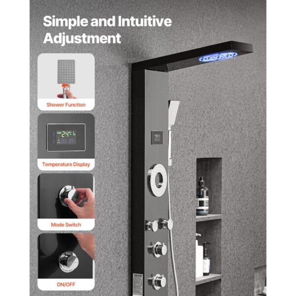 VEVOR Duschpaneel-Turmsystem (6 in 1) mit Regenwasserfall-Duschkopf & LED, Regenmassagesystem zur Wandmontage – Bild 5 VEVOR Duschpaneel-Turmsystem (6 in 1) mit Regenwasserfall-Duschkopf & LED, Regenmassagesystem zur Wandmontage – Bild 5