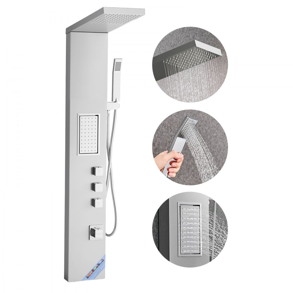 VEVOR Duschpaneel-Turmsystem (3 in 1) mit Regenwasserfall-Duschkopf, Regenmassagesystem zur Wandmontage