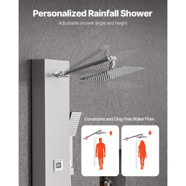VEVOR Duschpaneel-Turmsystem mit Regenwasserfall-Duschkopf, (124 cm) Duschsäule aus gebürstetem Edelstahl – Bild 4 VEVOR Duschpaneel-Turmsystem mit Regenwasserfall-Duschkopf, (124 cm) Duschsäule aus gebürstetem Edelstahl – Bild 4
