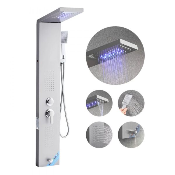 VEVOR Duschpaneel-Turmsystem (5 Modi) mit Regenwasserfall-Duschkopf & LED, Regenmassagesystem zur Wandmontage