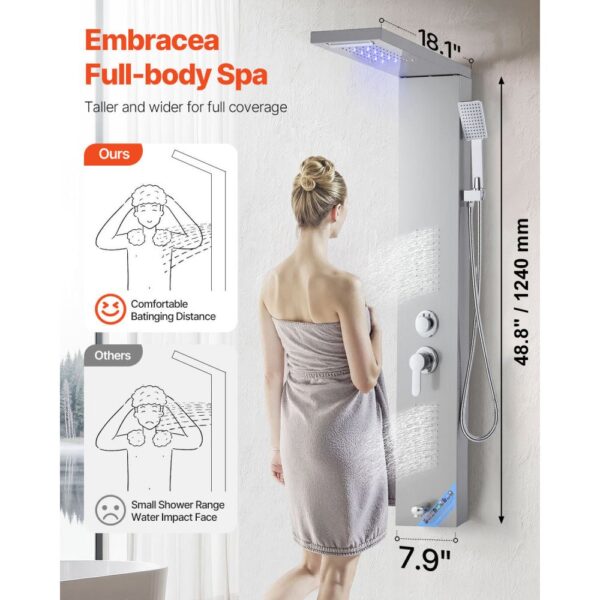 VEVOR Duschpaneel-Turmsystem (5 Modi) mit Regenwasserfall-Duschkopf & LED, Regenmassagesystem zur Wandmontage – Bild 2
