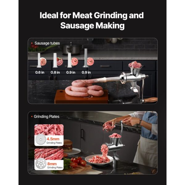 VEVOR manueller Fleischwolf mit Handkurbel Wurstfüller aus Edelstahl 304 mit Tischklemme aus Stahl – Bild 4