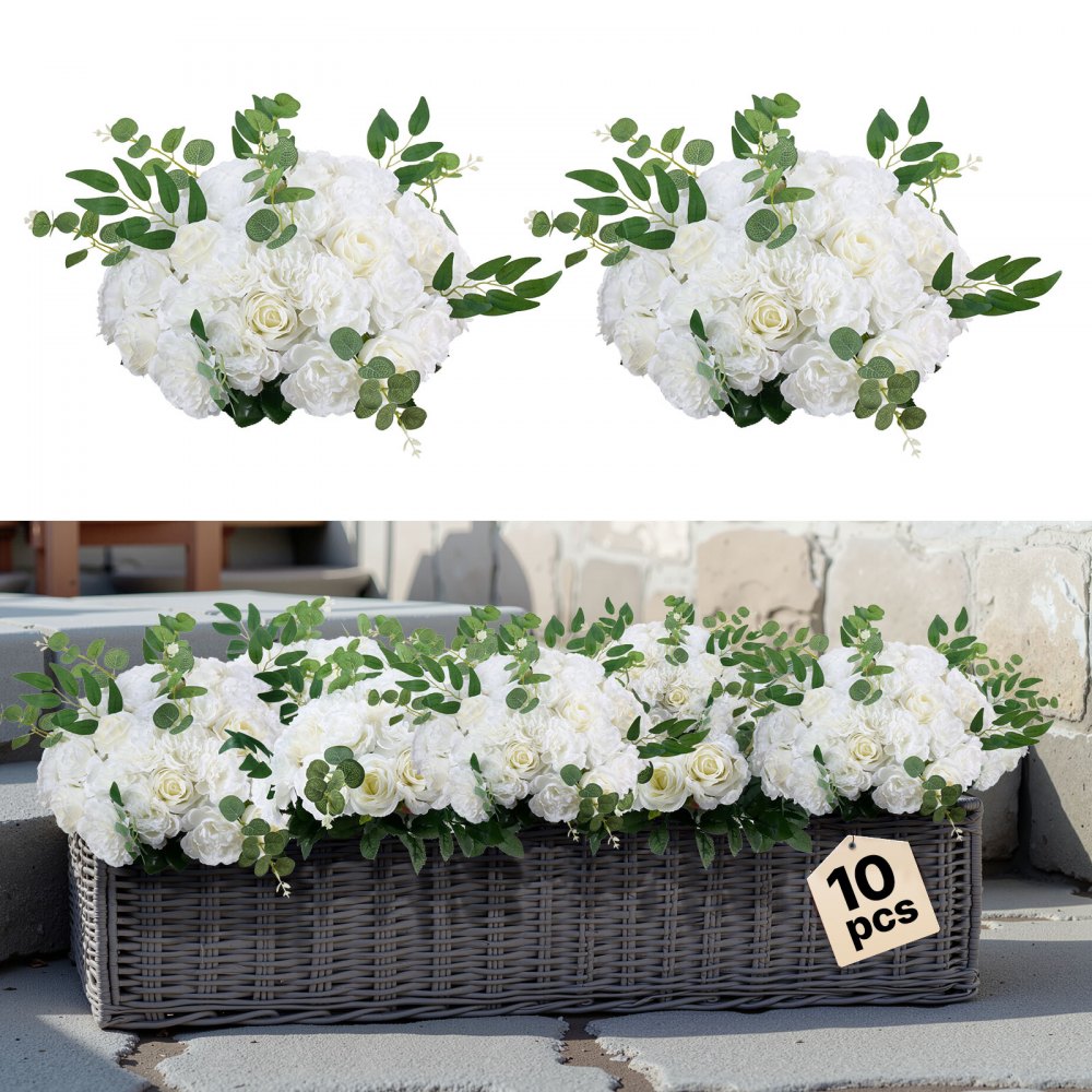 VEVOR Kunstblumen, 10 Stück, 450 mm Durchmesser, weiße Rosen, Tischdekorationen für Zuhause
