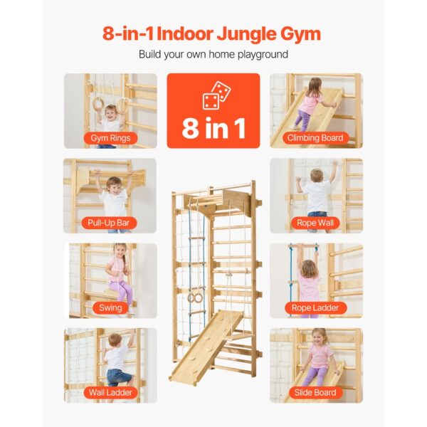 VEVOR schwedische Leiterwand 8 in 1 12-stufiges Kletterspielzeug aus Massivholz 100 kg belastbares – Bild 2
