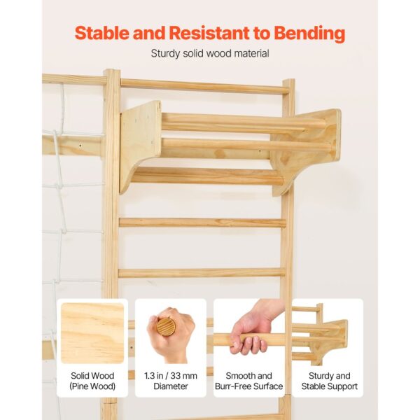 VEVOR schwedische Leiterwand 8 in 1 12-stufiges Kletterspielzeug aus Massivholz 100 kg belastbares – Bild 4