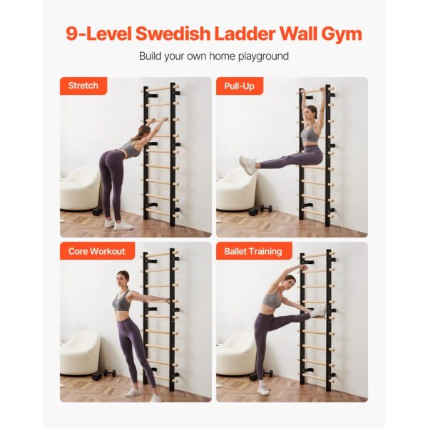 VEVOR schwedische Leiterwand 9-stufiges Kletterspielzeug Wandturnhalle aus Massivholz + Karbonstahl 150 kg – Bild 2