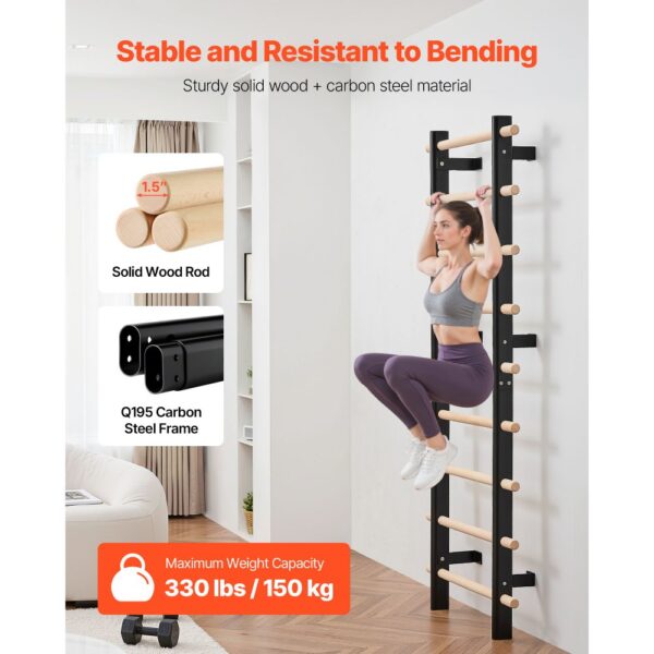 VEVOR schwedische Leiterwand 9-stufiges Kletterspielzeug Wandturnhalle aus Massivholz + Karbonstahl 150 kg – Bild 4