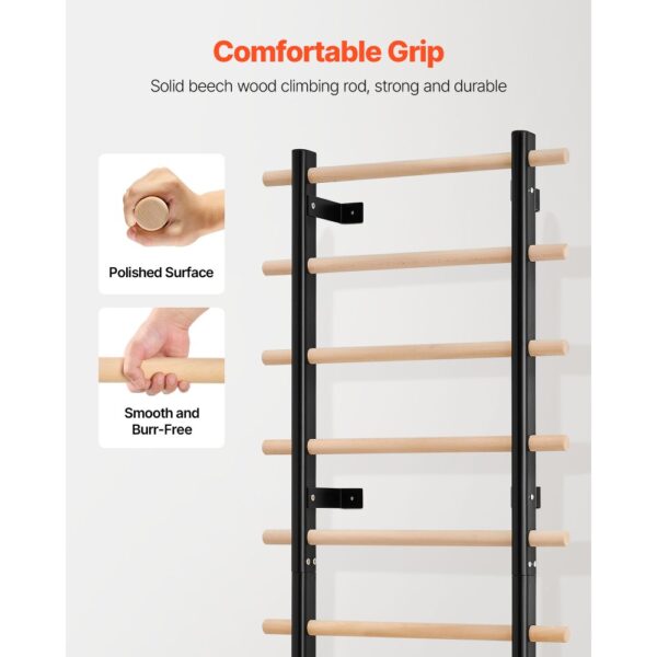 VEVOR schwedische Leiterwand 9-stufiges Kletterspielzeug Wandturnhalle aus Massivholz + Karbonstahl 150 kg – Bild 5