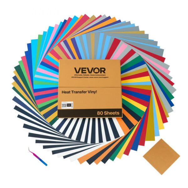 VEVOR Vinylfolie Wärmeübertragung Transferfolie (304,8 x 304,8 mm) 80 Blätter, verschiedene Farben