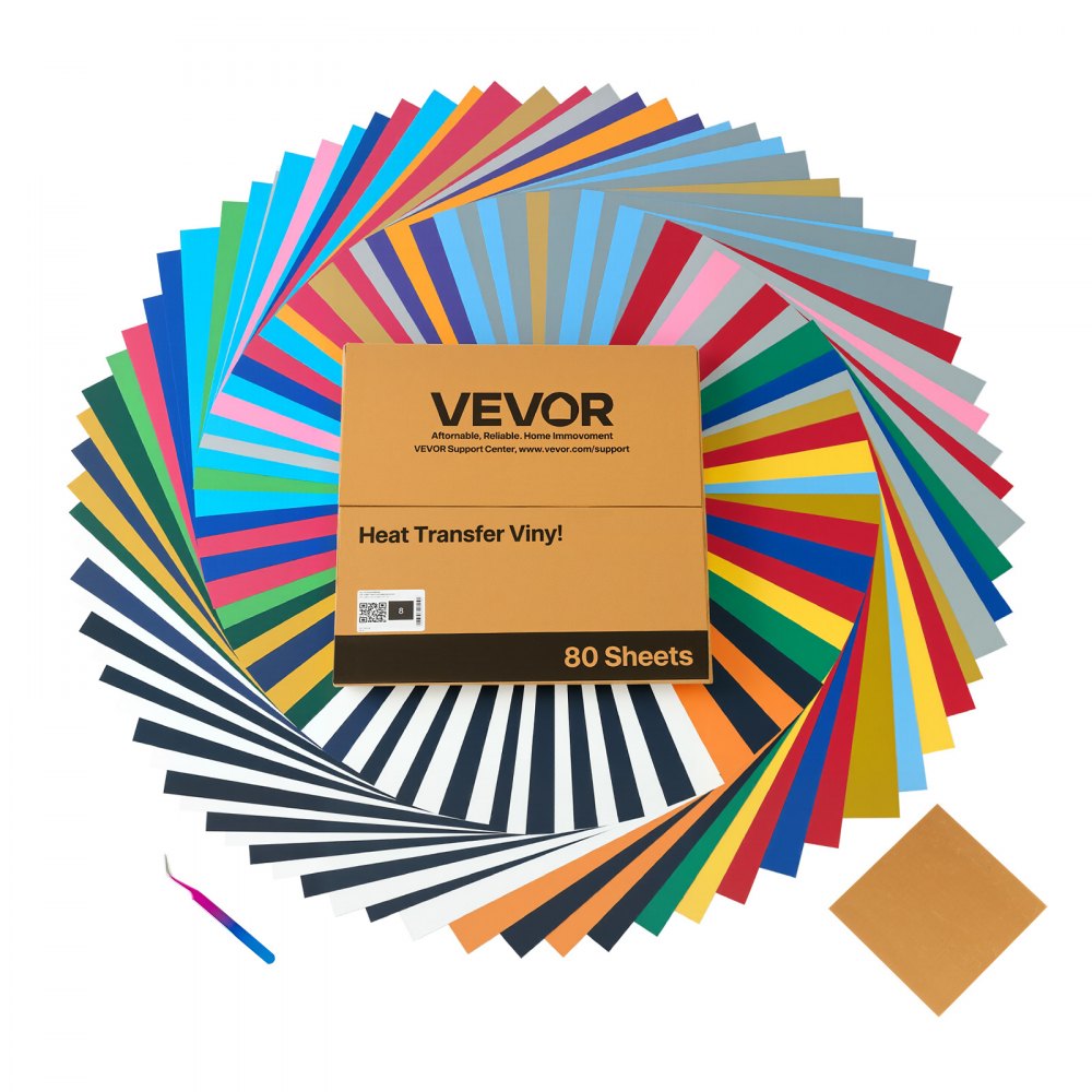 VEVOR Vinylfolie Wärmeübertragung Transferfolie (304,8 x 304,8 mm) 80 Blätter, verschiedene Farben