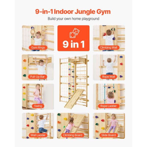 VEVOR schwedische Leiterwand 9 in 1 12-stufiges Kletterspielzeug aus Massivholz 100 kg belastbares – Bild 2