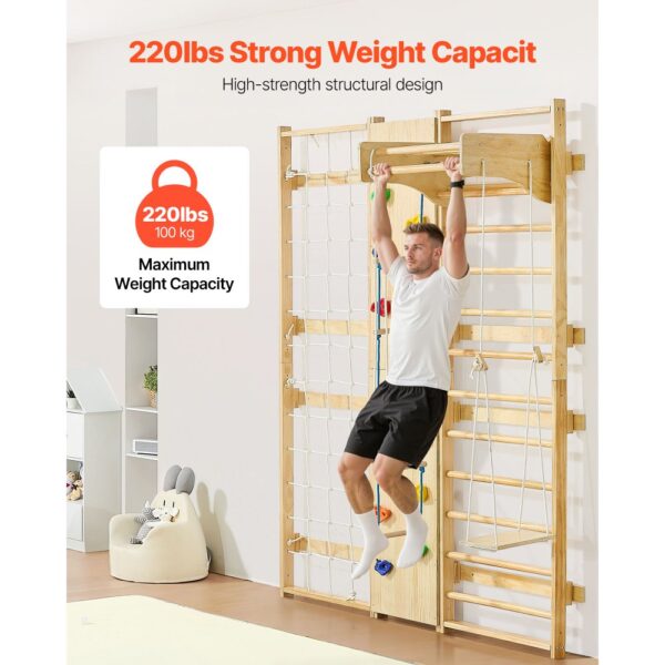 VEVOR schwedische Leiterwand 9 in 1 12-stufiges Kletterspielzeug aus Massivholz 100 kg belastbares – Bild 5