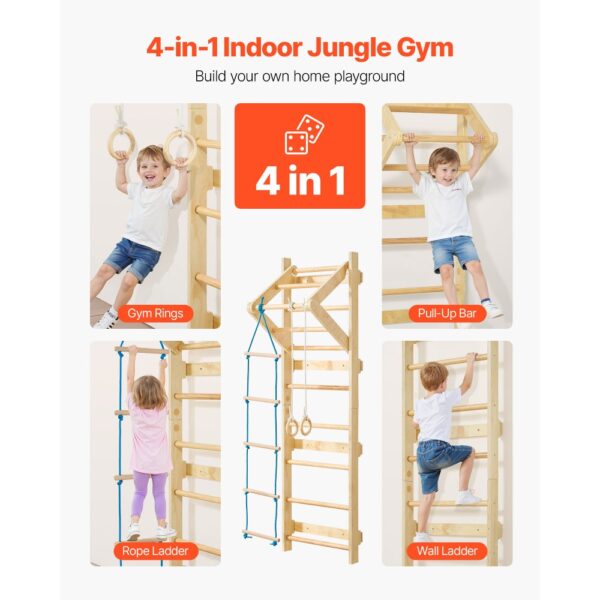 VEVOR schwedische Leiterwand 4 in 1 8-stufiges Kletterspielzeug aus Massivholz 100 kg belastbares – Bild 2
