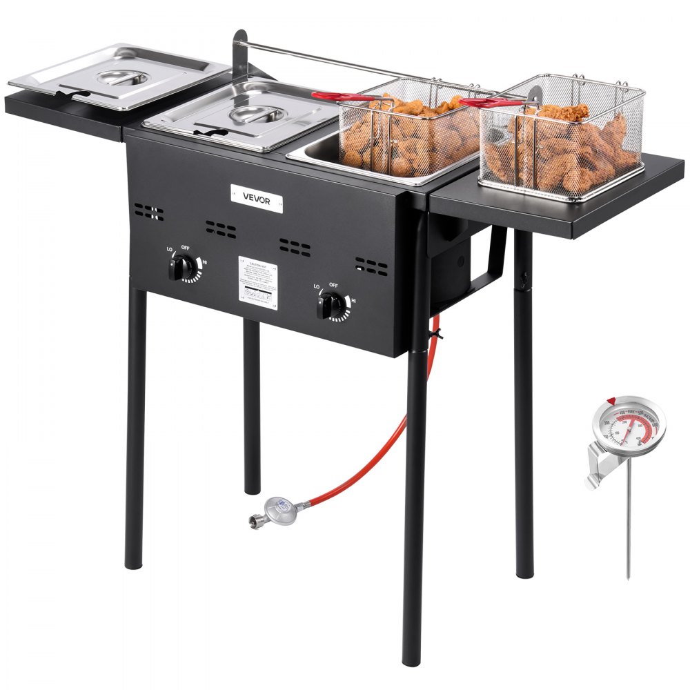 VEVOR Propan-Fritteuse Outdoor gewerbliche Fritteuse mit 2 Tanks (9 L x 2)