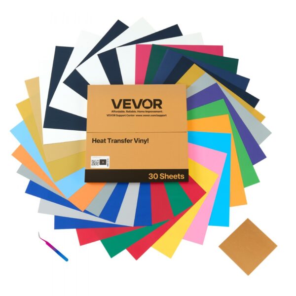 VEVOR Vinylfolie Wärmeübertragung Transferfolie (304,8 x 304,8 mm) 30 Blätter, verschiedene Farben