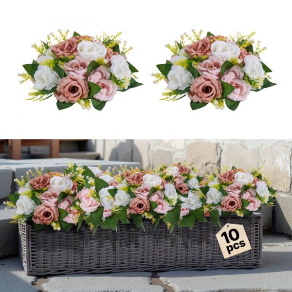 VEVOR Kunstblumen, 10 Stück, 240x240x120 mm, künstliche Blumenkugeln, rosa & weiße Rosen