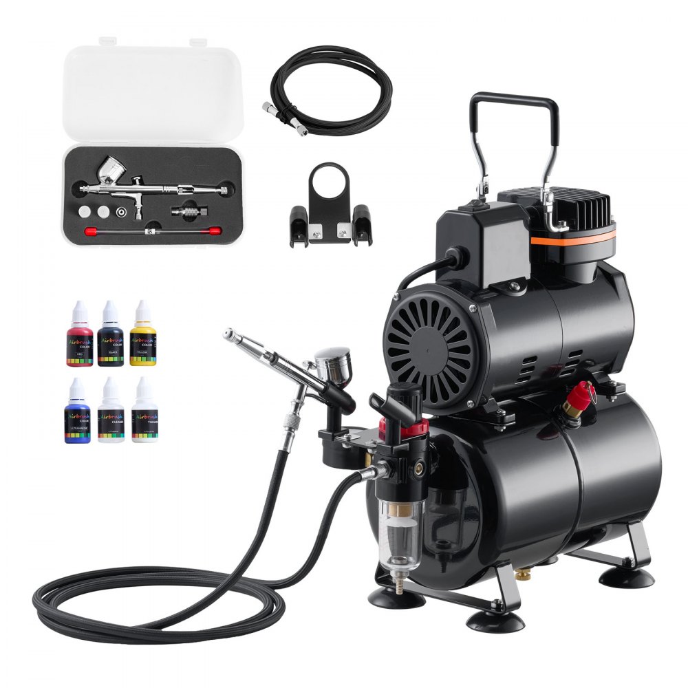 VEVOR Airbrush Set 1/6 PS mit Luftkompressor & Tank, für Kuchendekoration Modellmalerei Nagelkunst