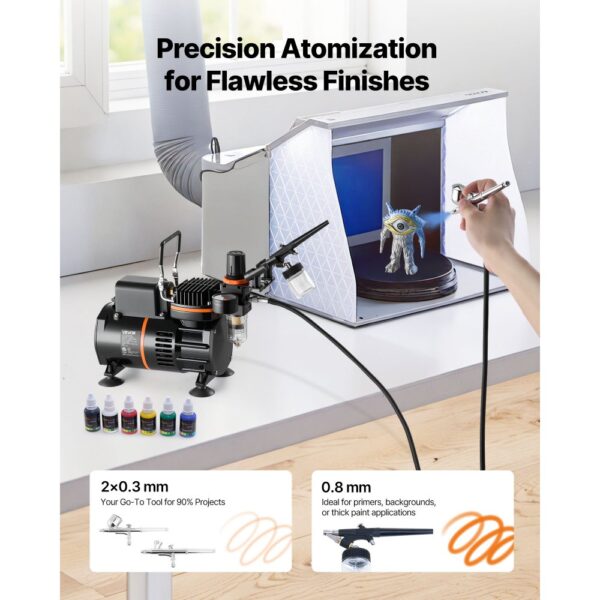 VEVOR Airbrush Set 1/6 PS mit Luftkompressor, für Kuchendekoration Modellmalerei Nagelkunst – Bild 2