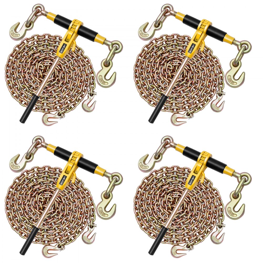 VEVOR Ratschenspanner mit Zurrketten G80 10 mm x 6,1 m, 4er-Set, Spannkraft 4173 kg