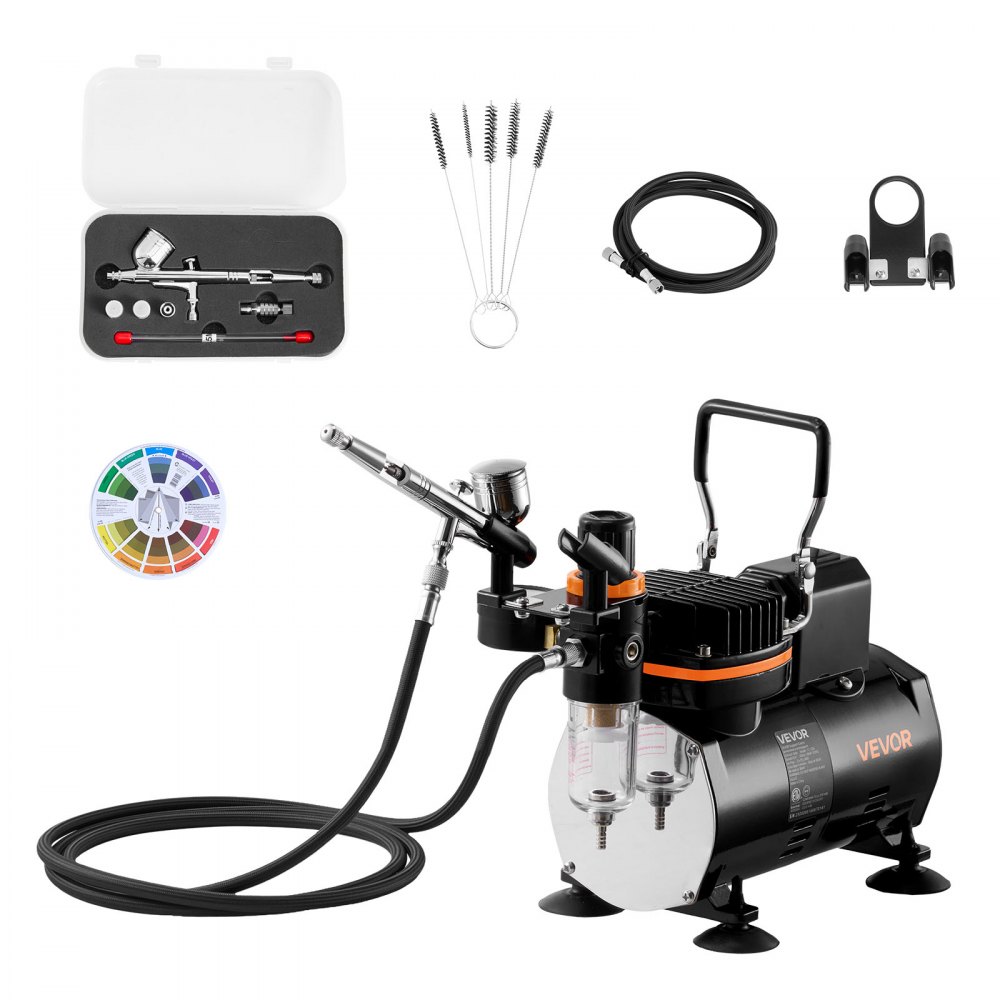 VEVOR Airbrush Set 1/6 PS mit Luftkompressor & Tank, für Kuchendekoration Modellmalerei Nagelkunst
