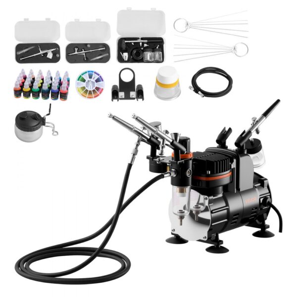 VEVOR Airbrush Set 1/6 PS mit Luftkompressor, für Kuchendekoration Modellmalerei Nagelkunst geräuscharm