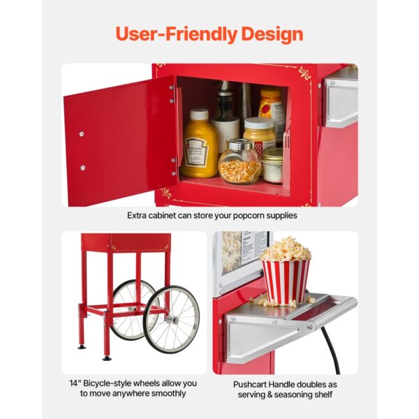 VEVOR Popcornmaschine Popcornautomat mit Kessel & Wagen, 800 W kommerzieller Popcornmaker, 1 Portionierer – Bild 5 VEVOR Popcornmaschine Popcornautomat mit Kessel & Wagen, 800 W kommerzieller Popcornmaker, 1 Portionierer – Bild 5