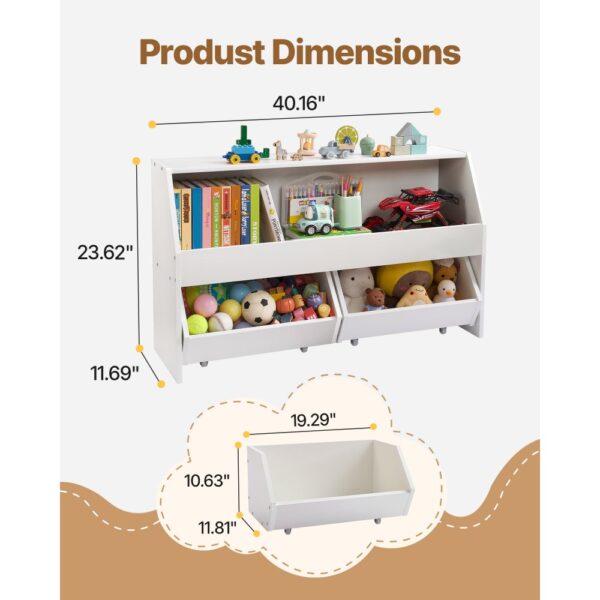 VEVOR Kinderregal Bücherregal aus Holz mit Stauraum, Spielzeugschrank mit 2 mobilen Schubladen, weiß – Bild 2 VEVOR Kinderregal Bücherregal aus Holz mit Stauraum, Spielzeugschrank mit 2 mobilen Schubladen, weiß – Bild 2