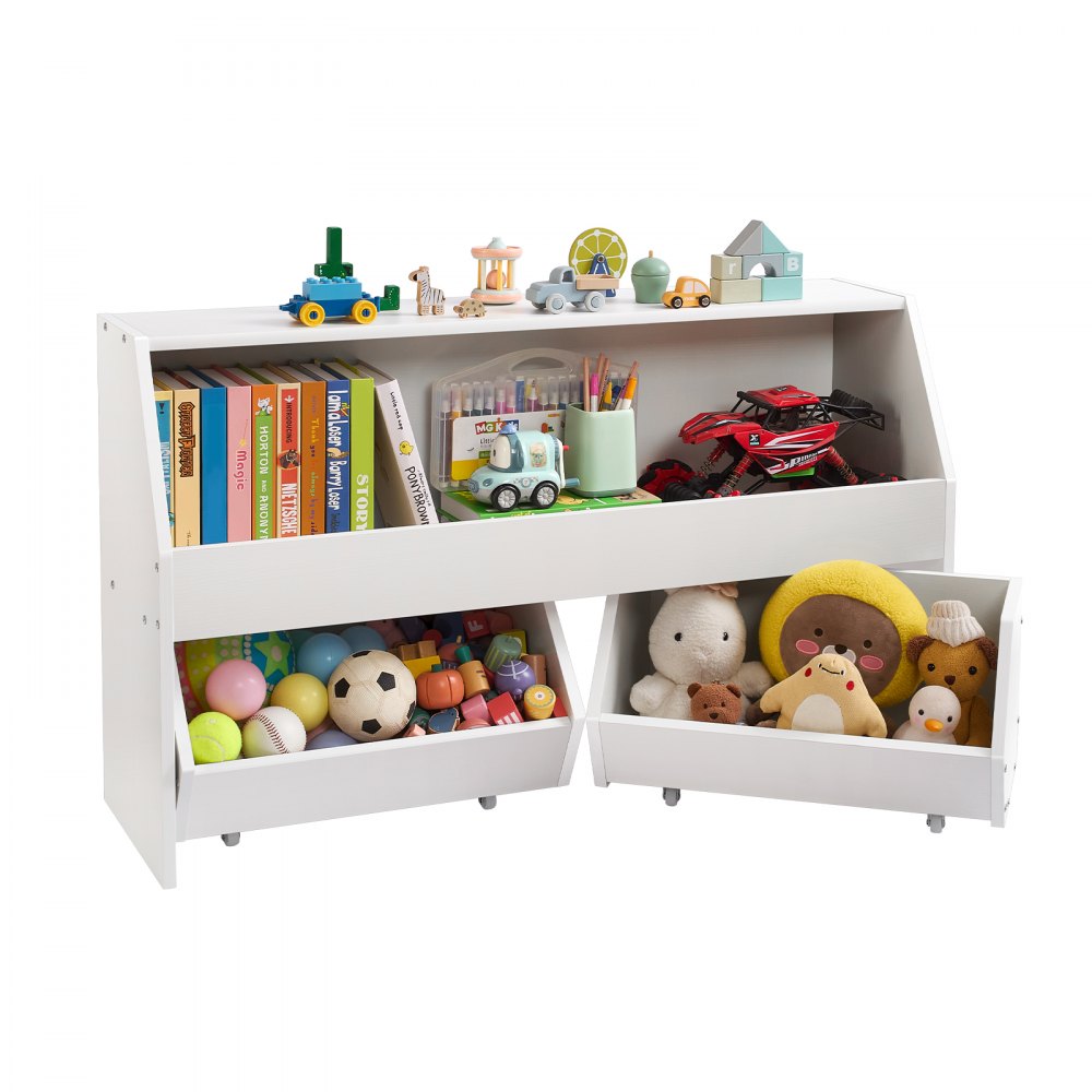 VEVOR Kinderregal Bücherregal aus Holz mit Stauraum, Spielzeugschrank mit 2 mobilen Schubladen, weiß