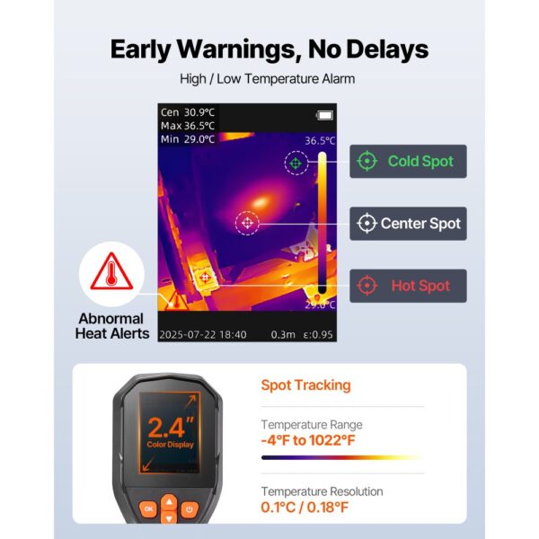 VEVOR Wärmebildkamera, TISR Superauflösung 240x180, handheld Thermokamera mit 2 MP visueller Kamera – Bild 4