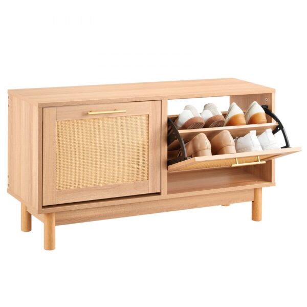 VEVOR Schuhregalbank Schuhbank (100 x 30 x 53 cm), Rattan-ähnliche Eingangsbank mit 2 Klappschubladen