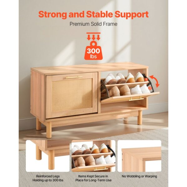 VEVOR Schuhregalbank Schuhbank (100 x 30 x 53 cm), Rattan-ähnliche Eingangsbank mit 2 Klappschubladen – Bild 3