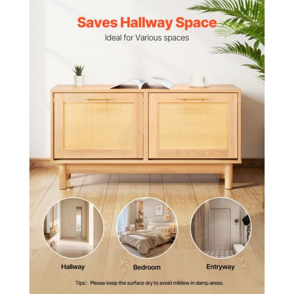 VEVOR Schuhregalbank Schuhbank (100 x 30 x 53 cm), Rattan-ähnliche Eingangsbank mit 2 Klappschubladen – Bild 5