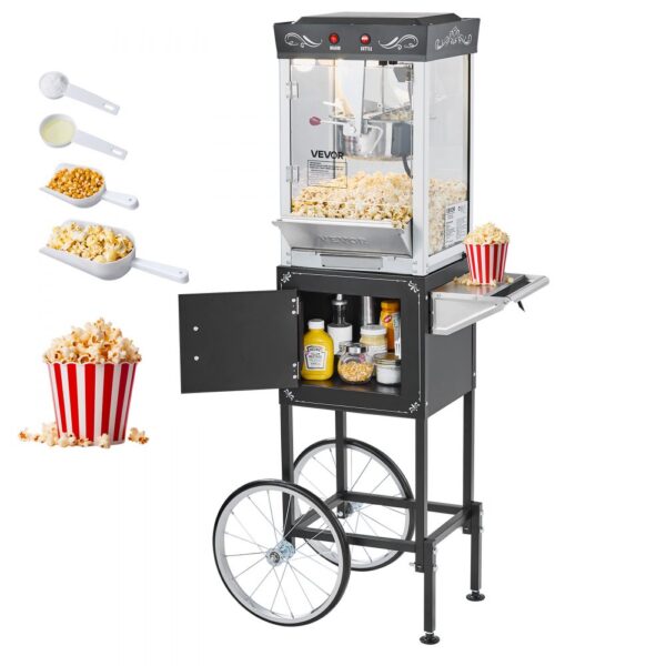 VEVOR Popcornmaschine Popcornautomat mit Kessel & Wagen, 800 W kommerzieller Popcornmaker, 1 Portionierer VEVOR Popcornmaschine Popcornautomat mit Kessel & Wagen, 800 W kommerzieller Popcornmaker, 1 Portionierer