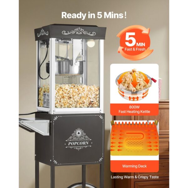 VEVOR Popcornmaschine Popcornautomat mit Kessel & Wagen, 800 W kommerzieller Popcornmaker, 1 Portionierer – Bild 4 VEVOR Popcornmaschine Popcornautomat mit Kessel & Wagen, 800 W kommerzieller Popcornmaker, 1 Portionierer – Bild 4